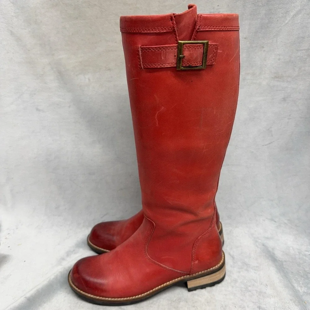 Kodiak Boots Womens Size 8 Red Leather Knee High Riding Waterproof Zip Buckle